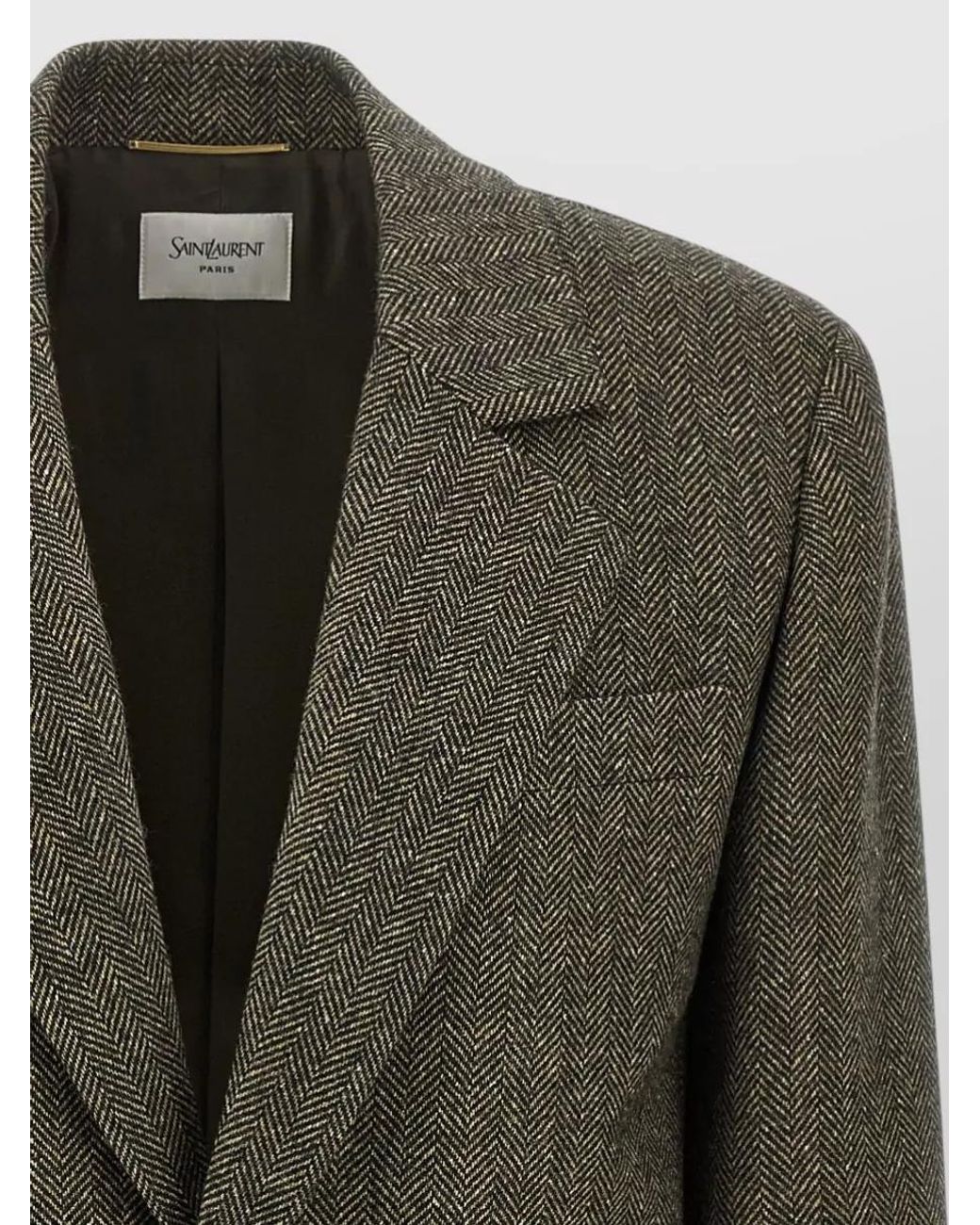 Saint Laurent Green Wool Silk Herringbone Single-Breasted Blazer