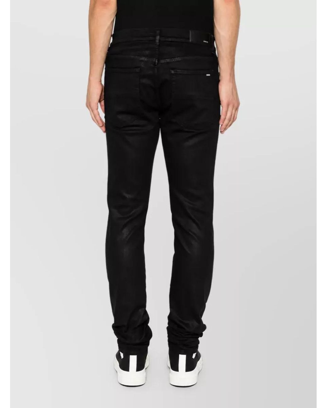 Amiri Black Waxed Distressed Skinny Denim Jeans for men