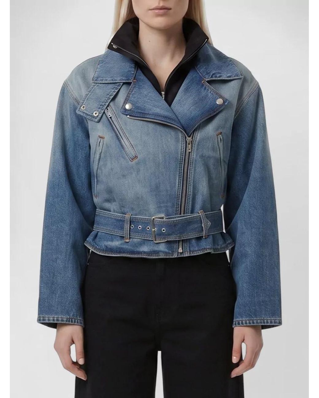 Alaïa Blue Denim Cropped Biker Jacket