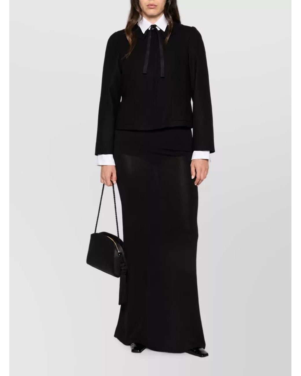 Emporio Armani Black Bow Detail Peter Pan Collar Wool Blend Blazer