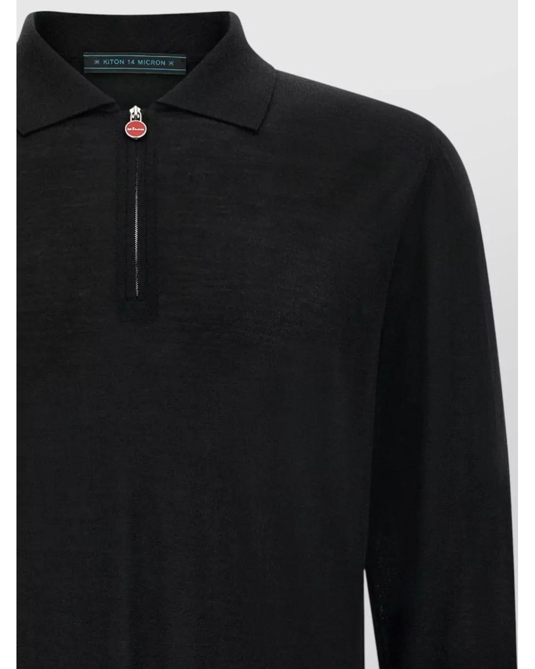 Kiton Black Wool Long-Sleeve Zip Polo Sweater for men