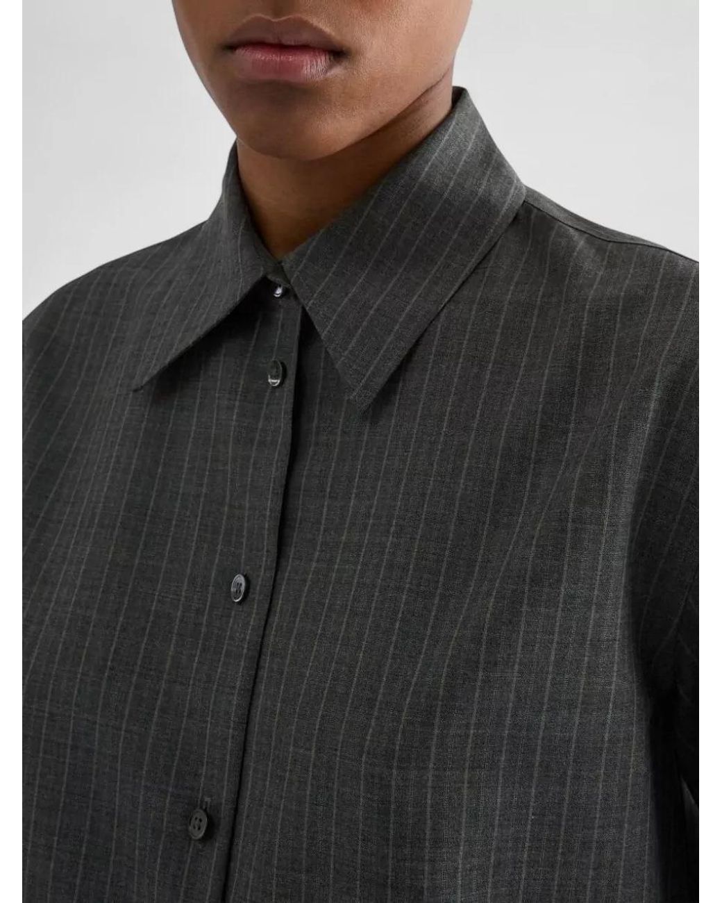 Jil Sander Gray Pinstripe Boxy Wool Shirt