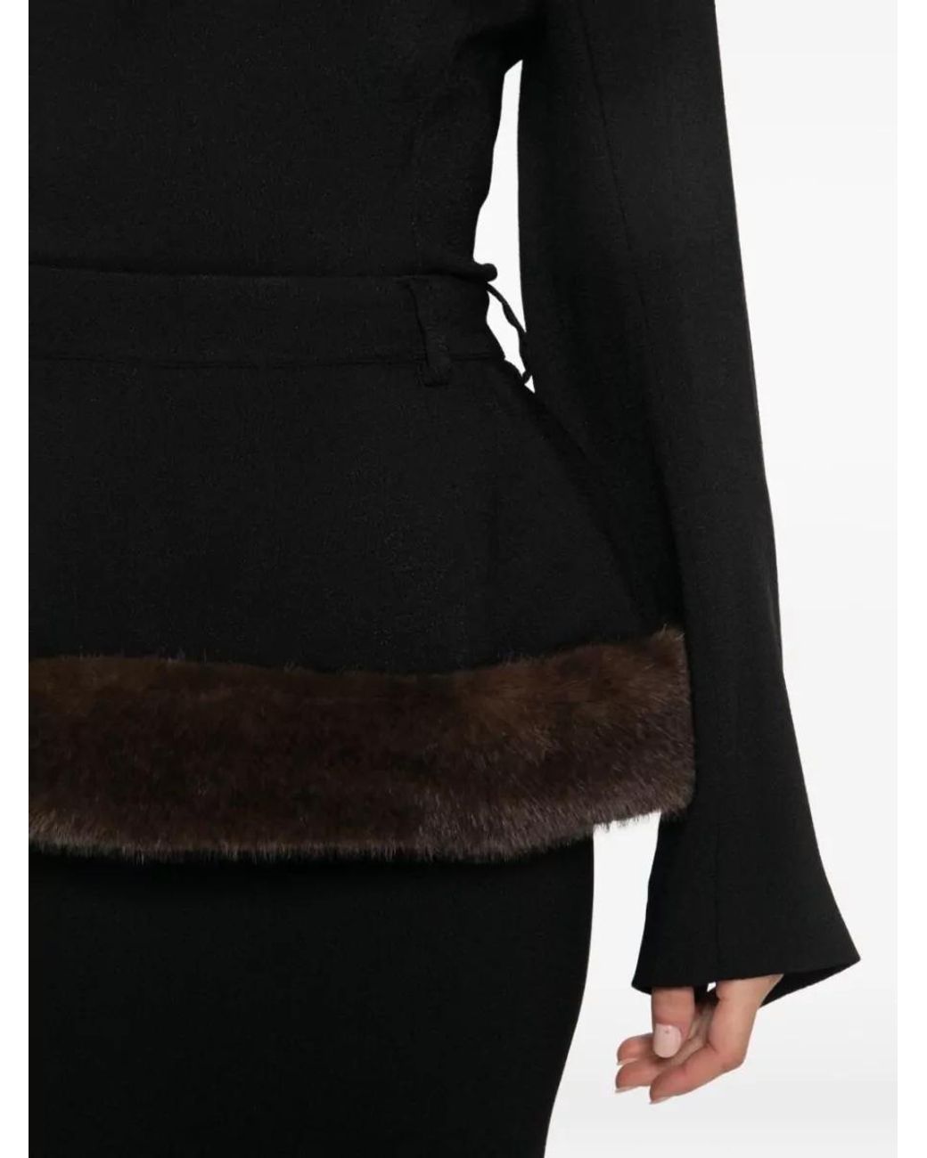 Stella McCartney Black Faux Fur Trimmed Belted Midi Dress