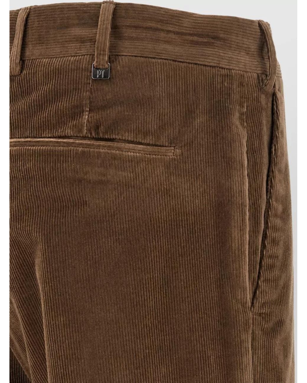 PT Torino Brown Corduroy Tapered-Leg Pants for men