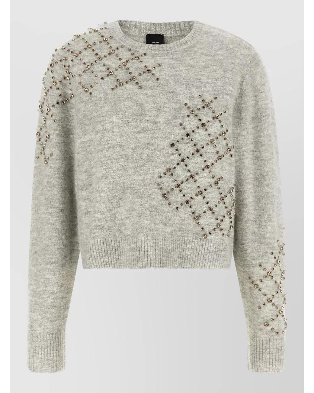 Pinko Multicolor Alpaca-Wool Rhinestone Cropped Crewneck Sweater