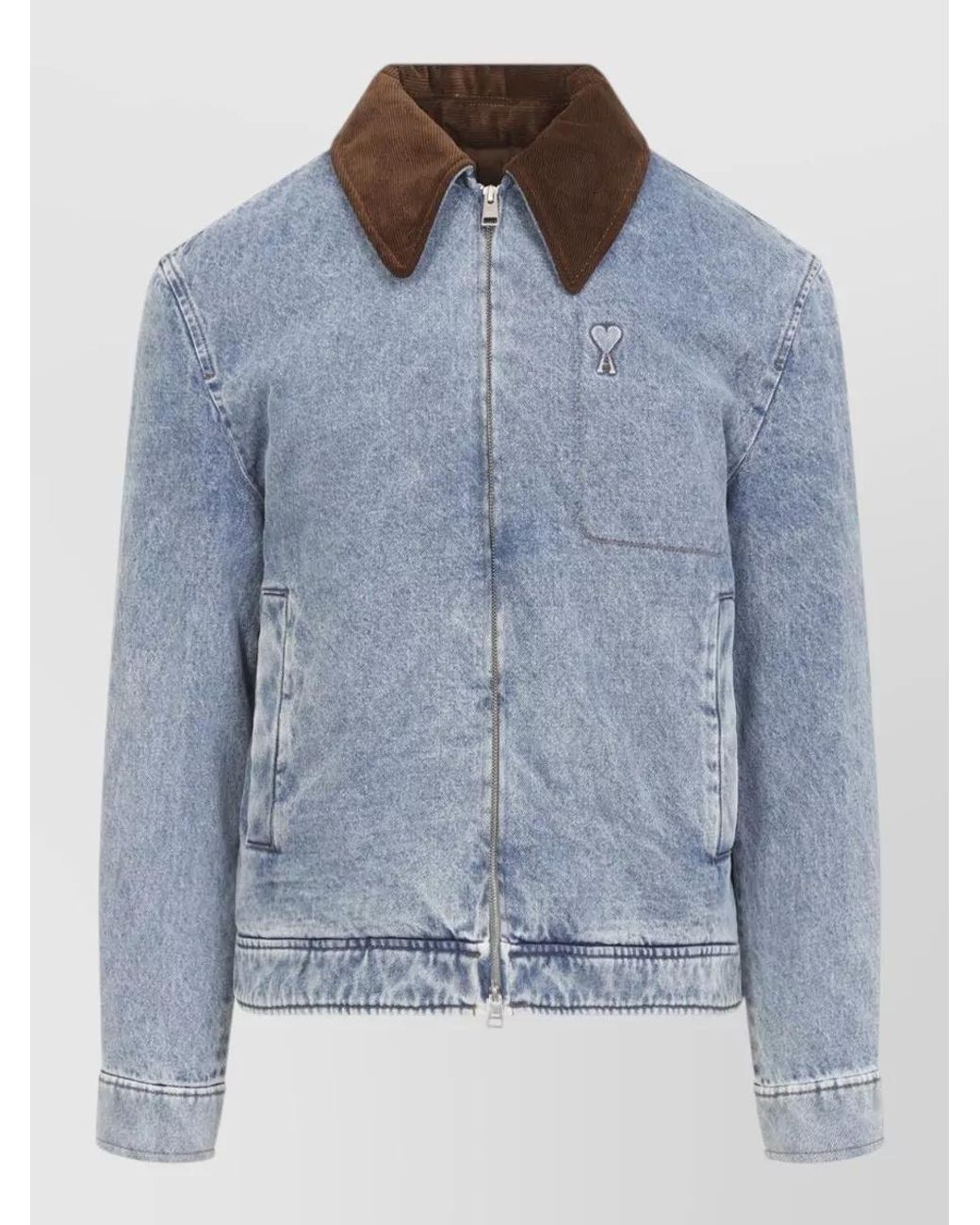 AMI Blue Denim Padded Zip-Up Jacket for men