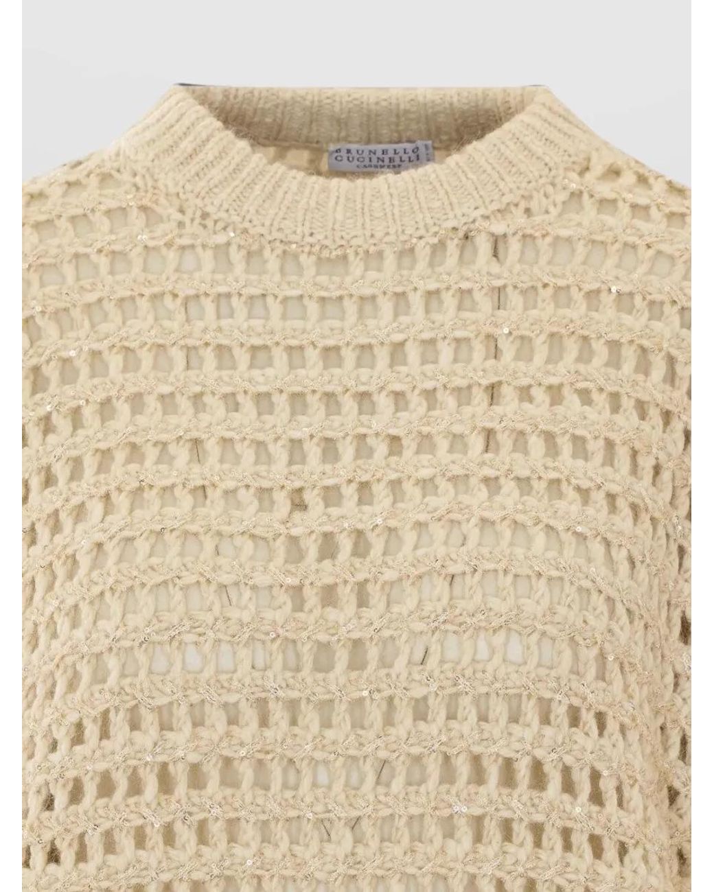 Brunello Cucinelli Natural Sequin-Embellished Open-Knit Wool-Silk Sweater