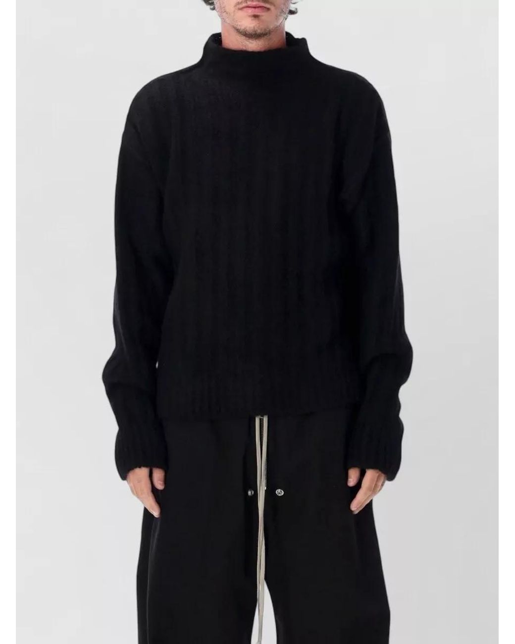Rick Owens Blue Cashmere Silk Ribbed Turtleneck Sweater for men