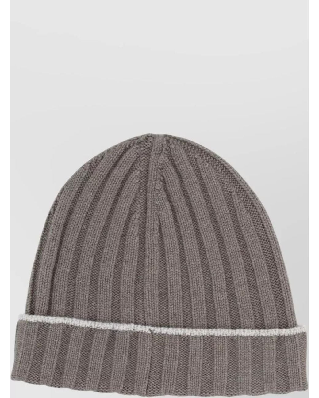 Brunello Cucinelli Gray Ribbed Cashmere Beanie for men