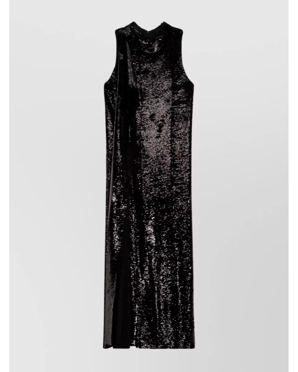 Atlein Black Maxi Draped Sequin Dress