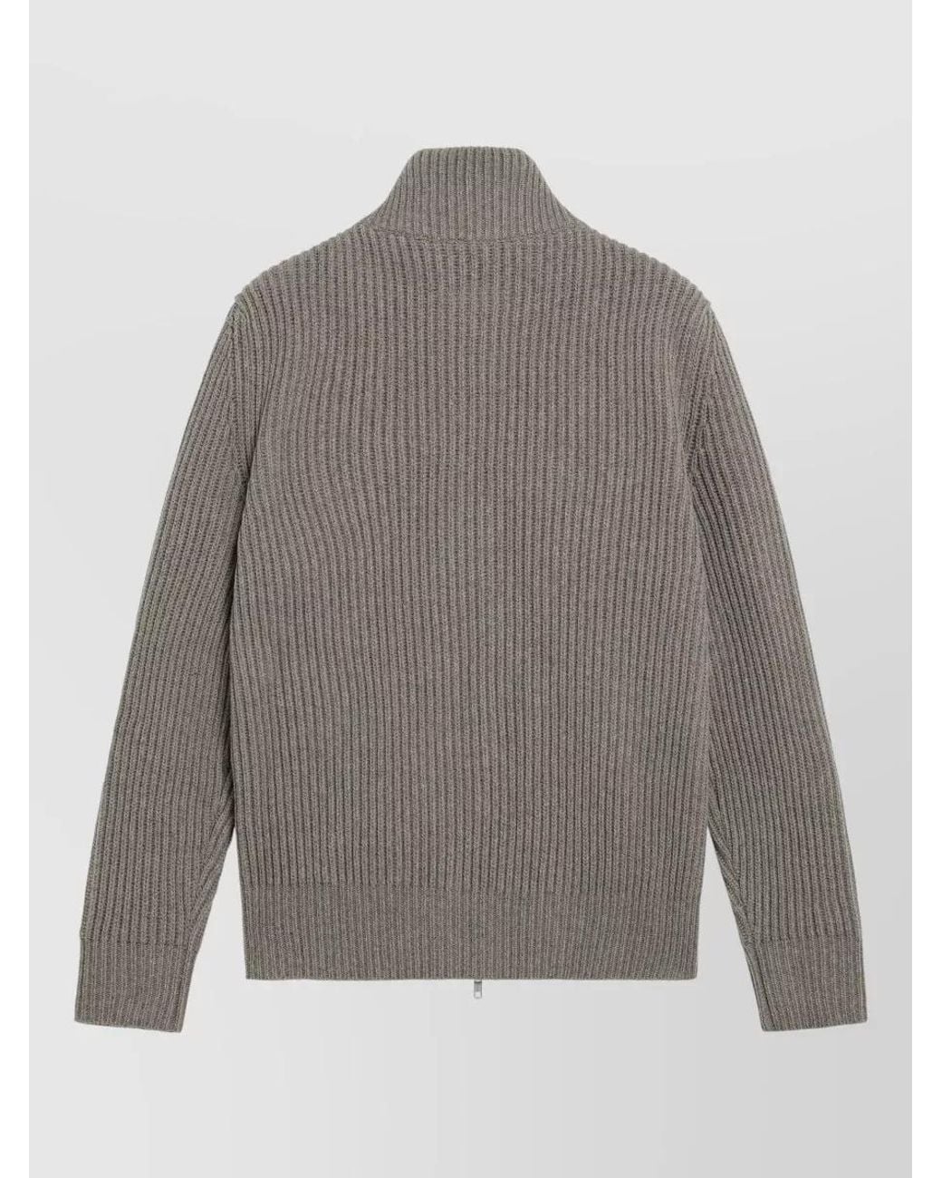 MM6 by Maison Margiela Gray Ribbed Zip High Neck Wool Blend Cardigan for men