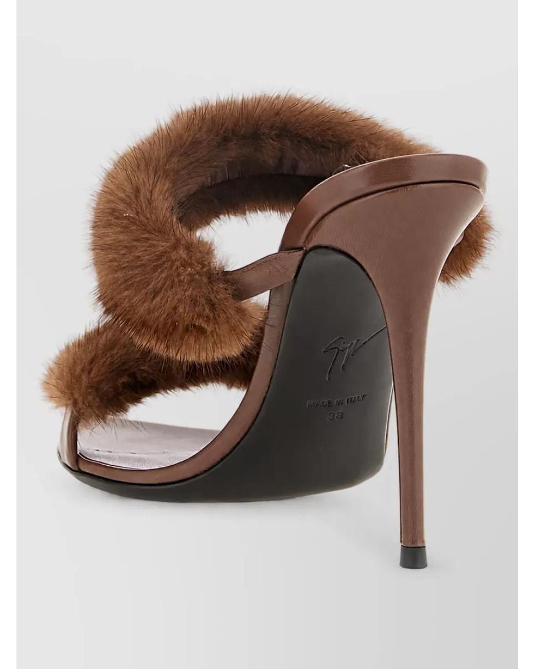 Giuseppe Zanotti Brown Leather Fur-Trim Open-Toe Mules