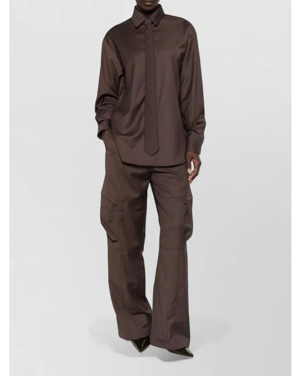 Frankie Shop Brown Tie Neck Shirt