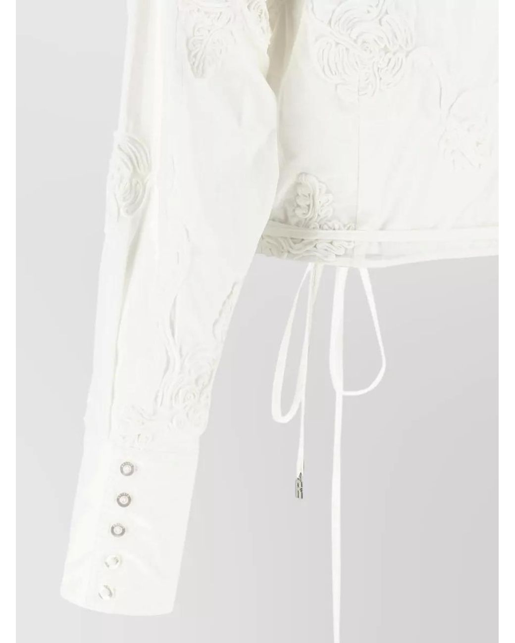 ROTATE BIRGER CHRISTENSEN White Floral-Embroidered Wrap Cotton Cropped Jacket