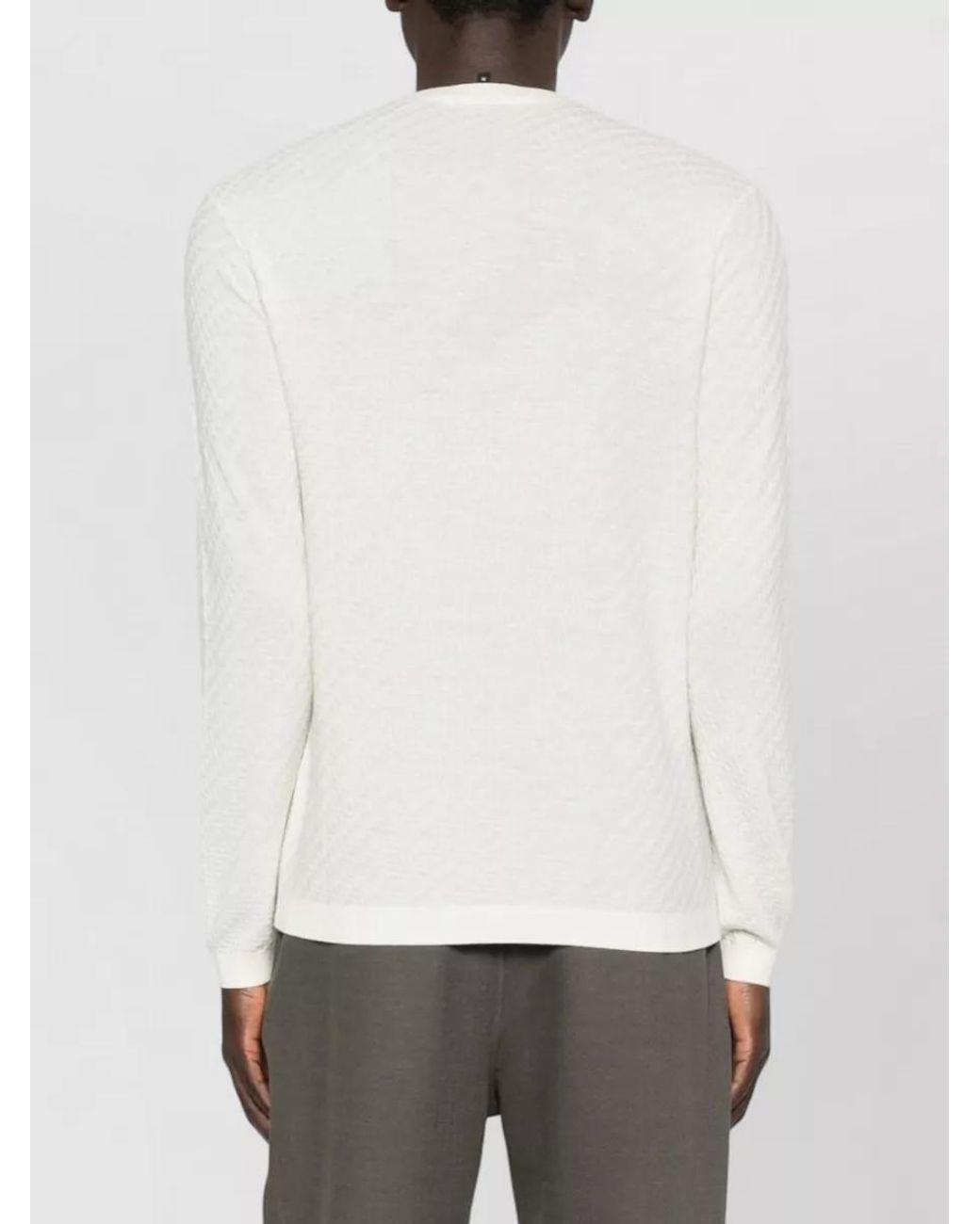Emporio Armani Natural Virgin Wool Textured Knit Crewneck Sweater for men