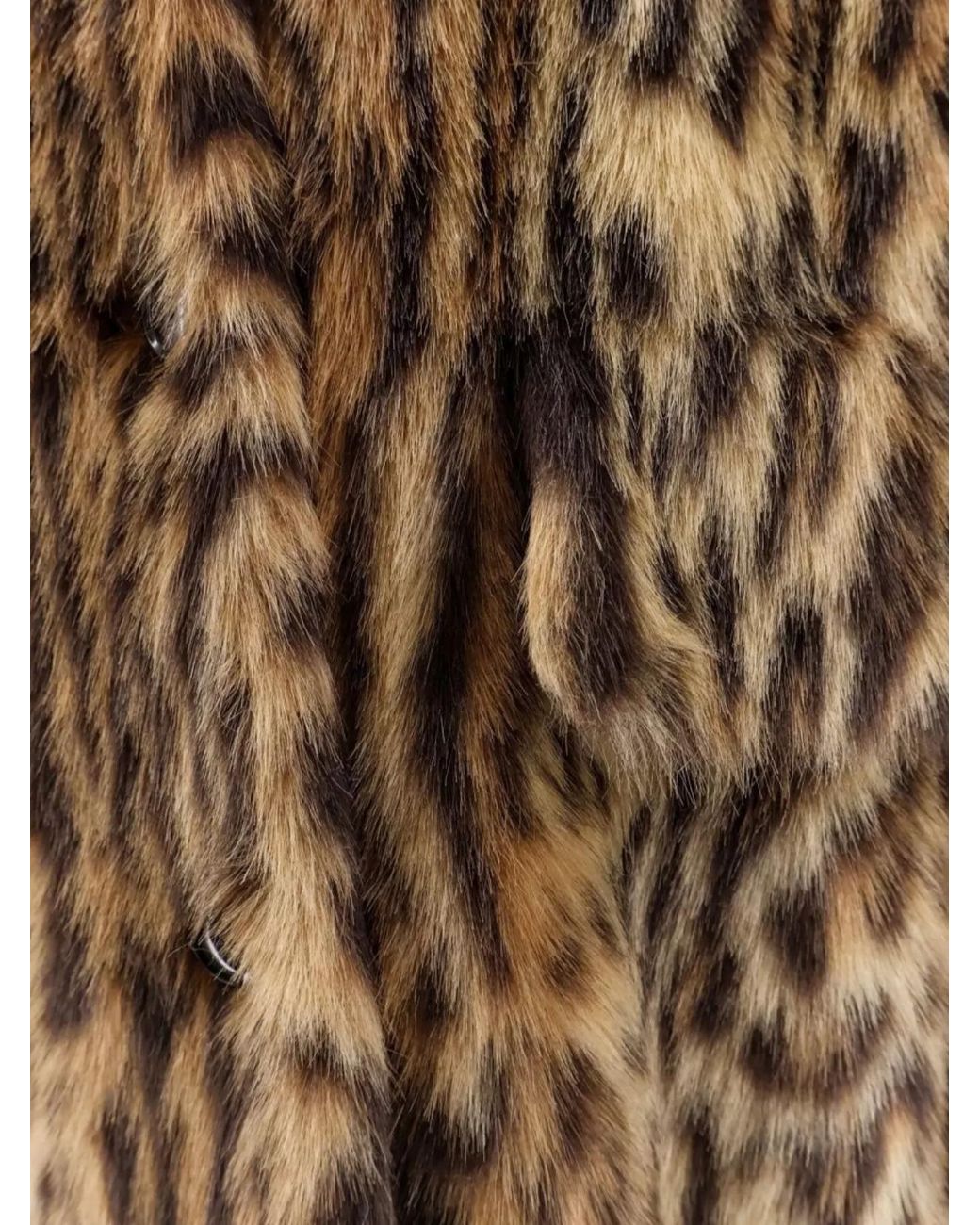 Stand Studio Natural Animal Print Long Coat With Faux Fur
