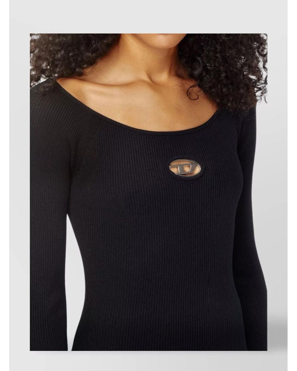 DIESEL Black Off-Shoulder Long Sleeve Ribbed Dresses