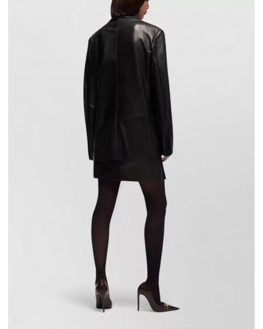 Gucci Black Leather Oversized Double-Breasted Blazer