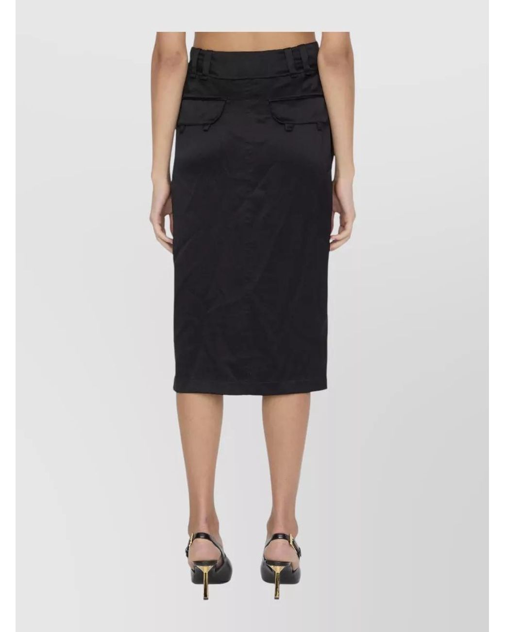 Saint Laurent Black Silk High-Rise Midi Skirt
