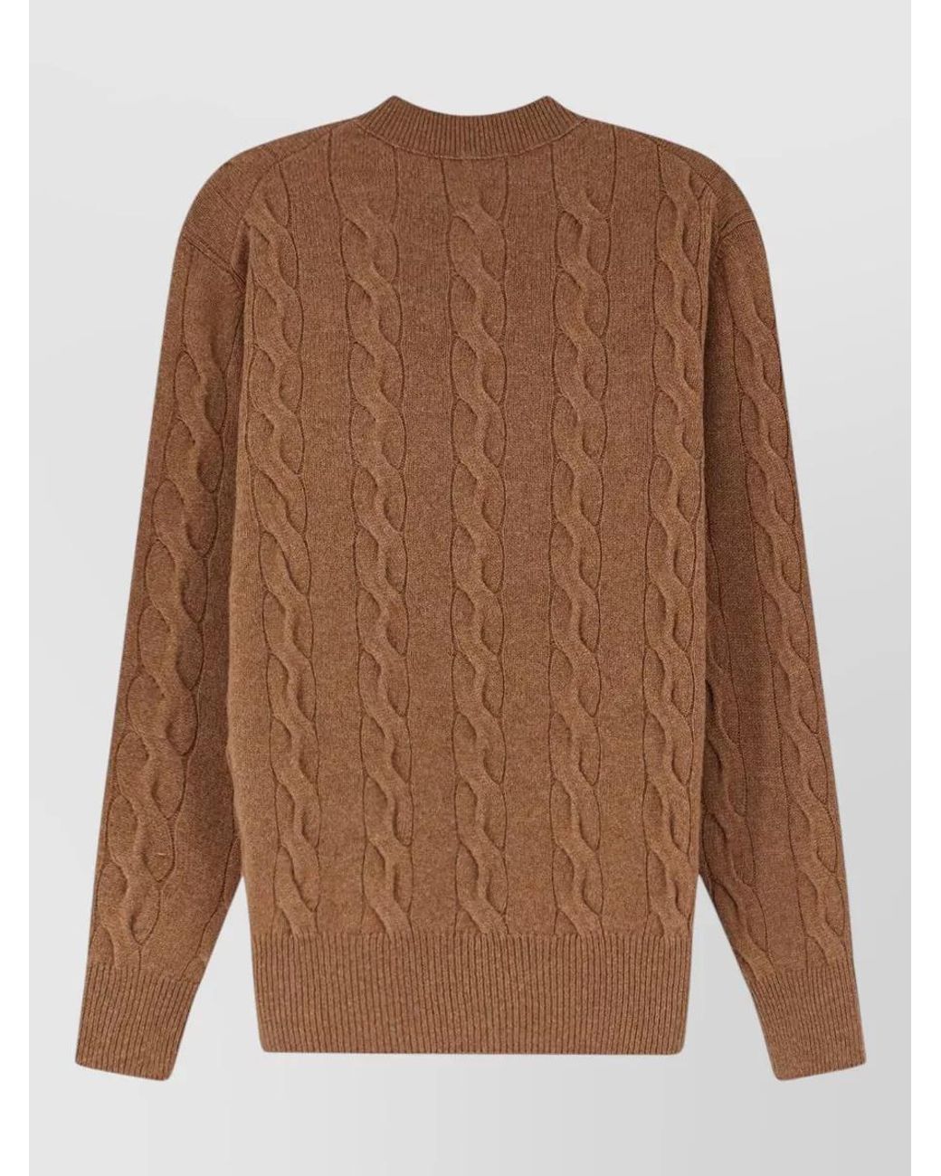 AMI Brown Braided-Knit Wool Crewneck Sweater for men