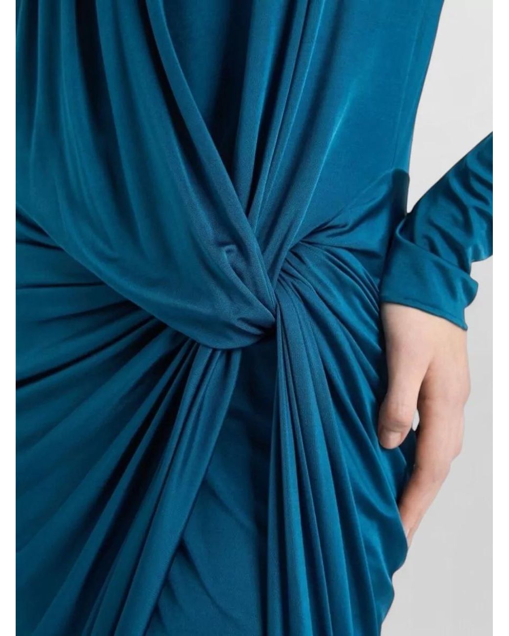 Balmain Blue Draped Long-Sleeve Midi Dress