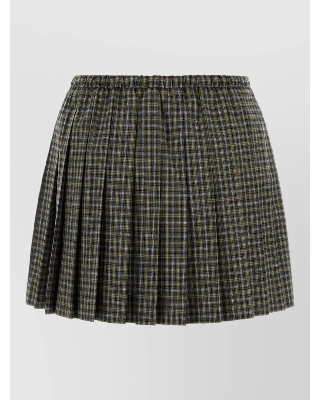 Miu Miu Black Cotton Tartan Pleated Mini Skirt