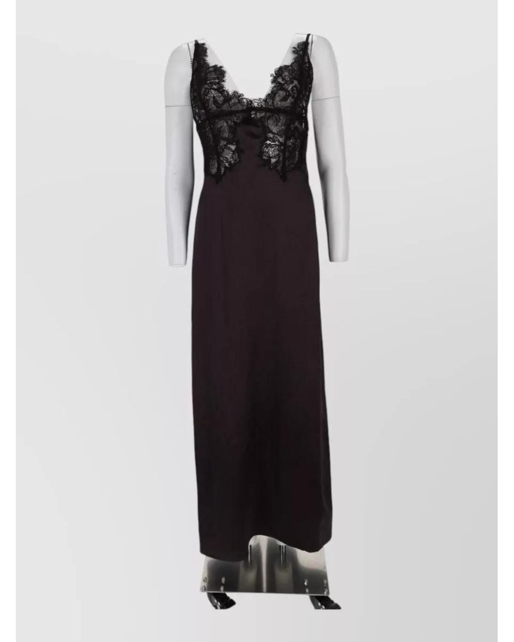 Alysi Black Satin Lace-Insert Nightdress