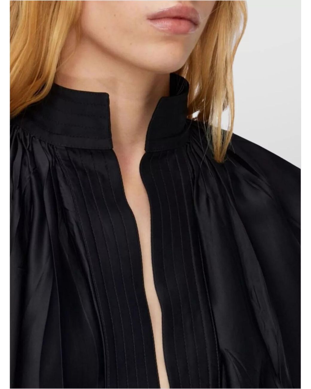 Ferragamo Black Crinkled V-Neck Long-Sleeve Top