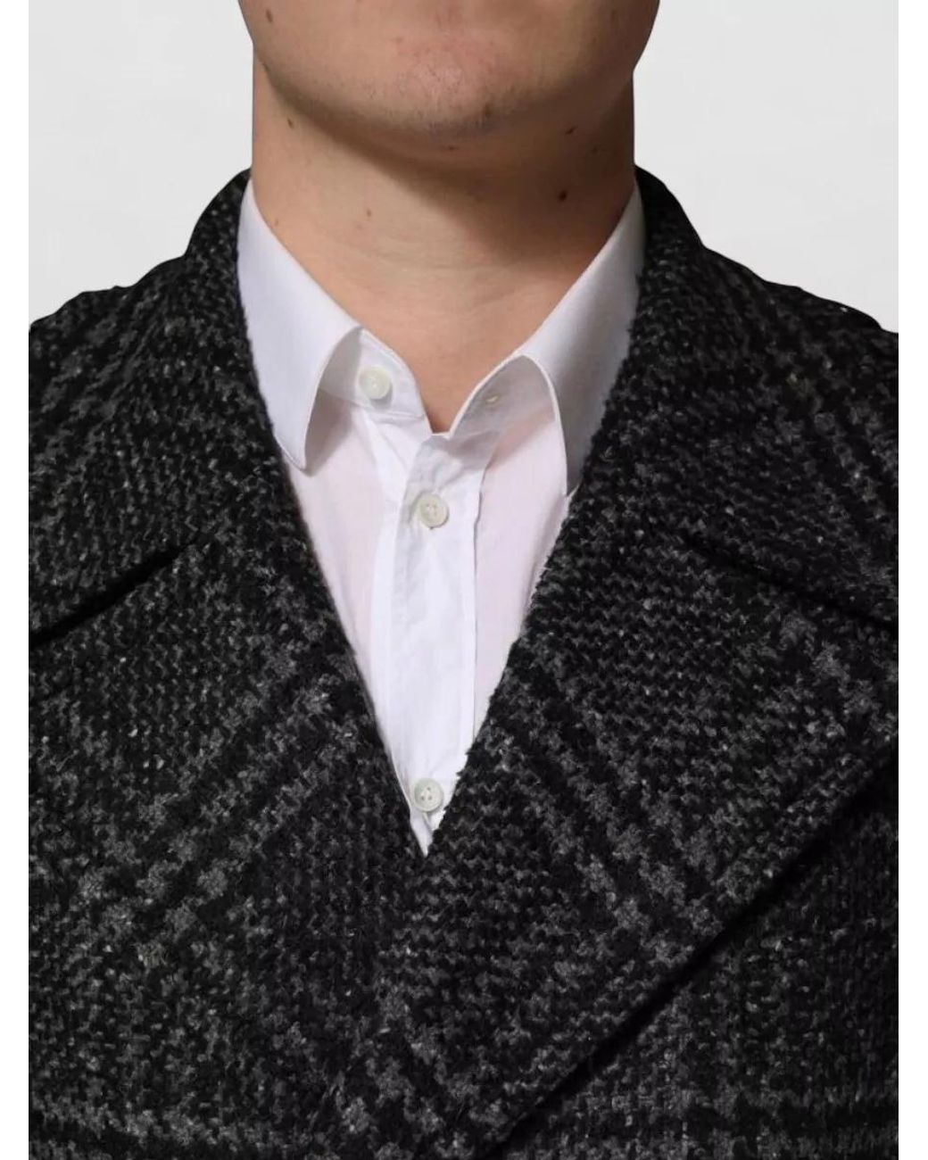 Dolce & Gabbana Black Checked Double Breasted Coat for men