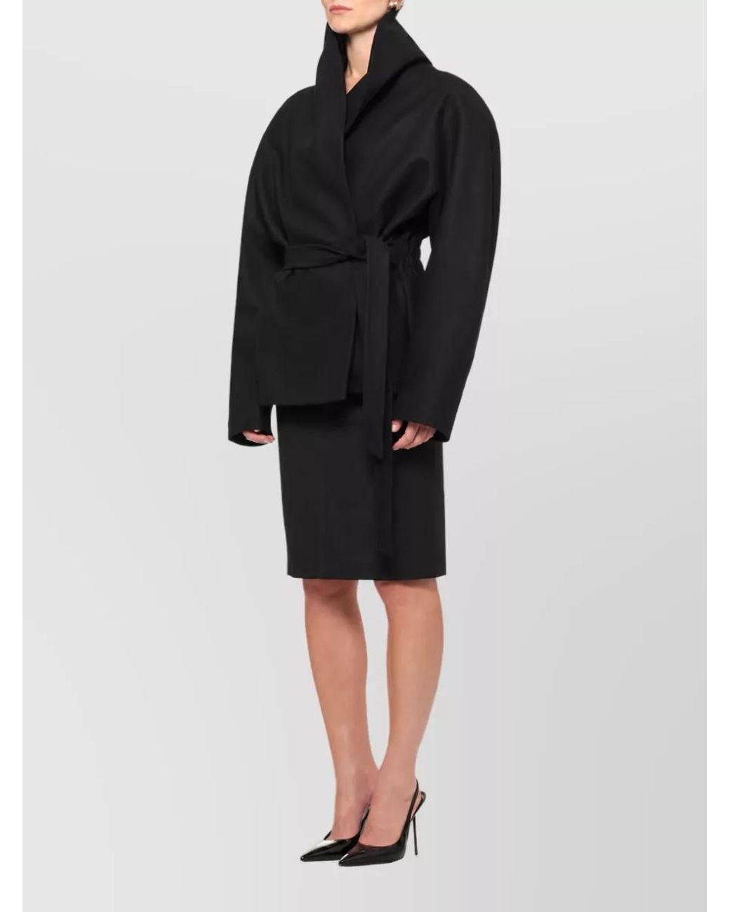 ANDAMANE Black Cashmere Blend Belted Single Breasted Coat