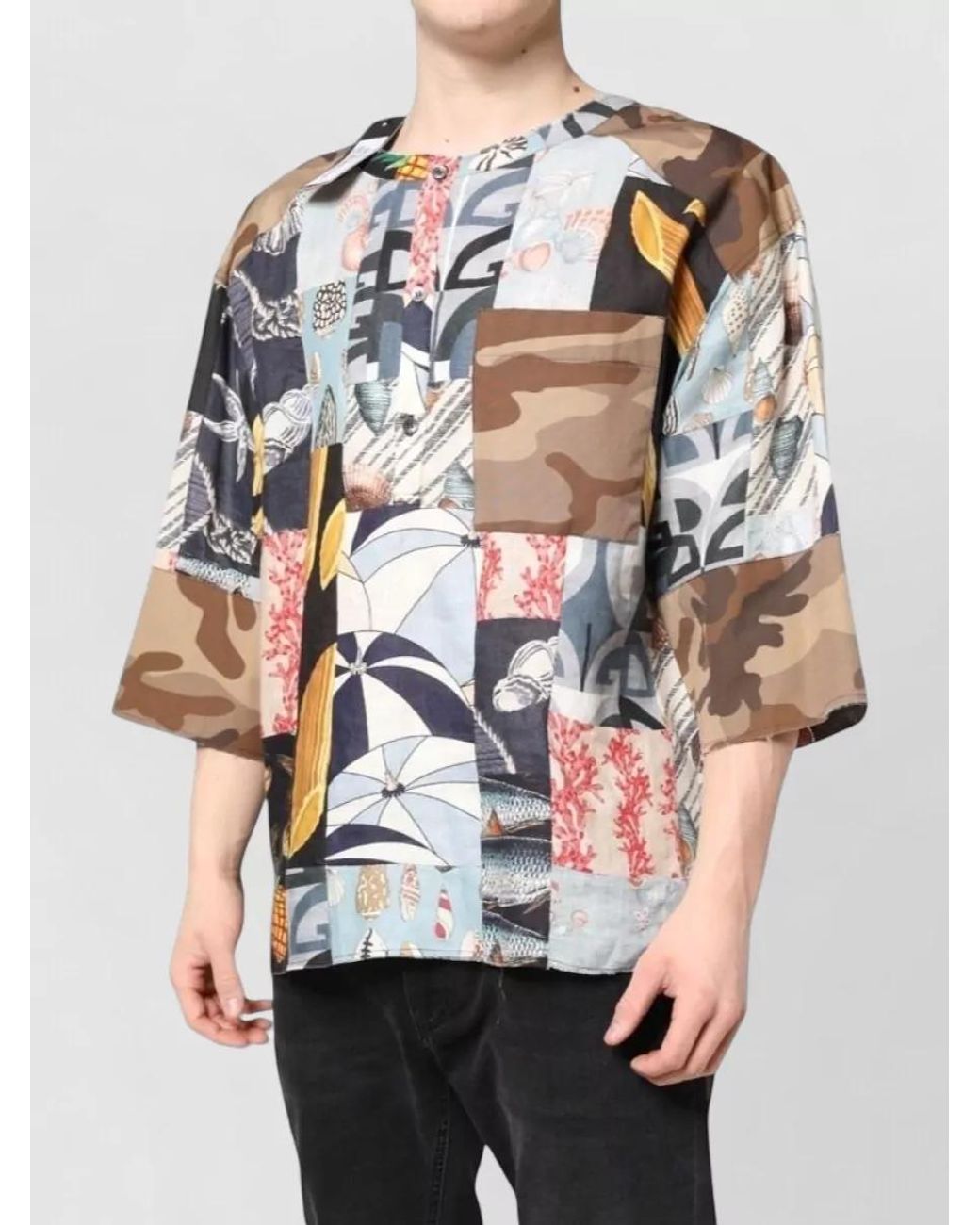 Dolce & Gabbana Black Silk Patchwork Short-Sleeve T-Shirt for men