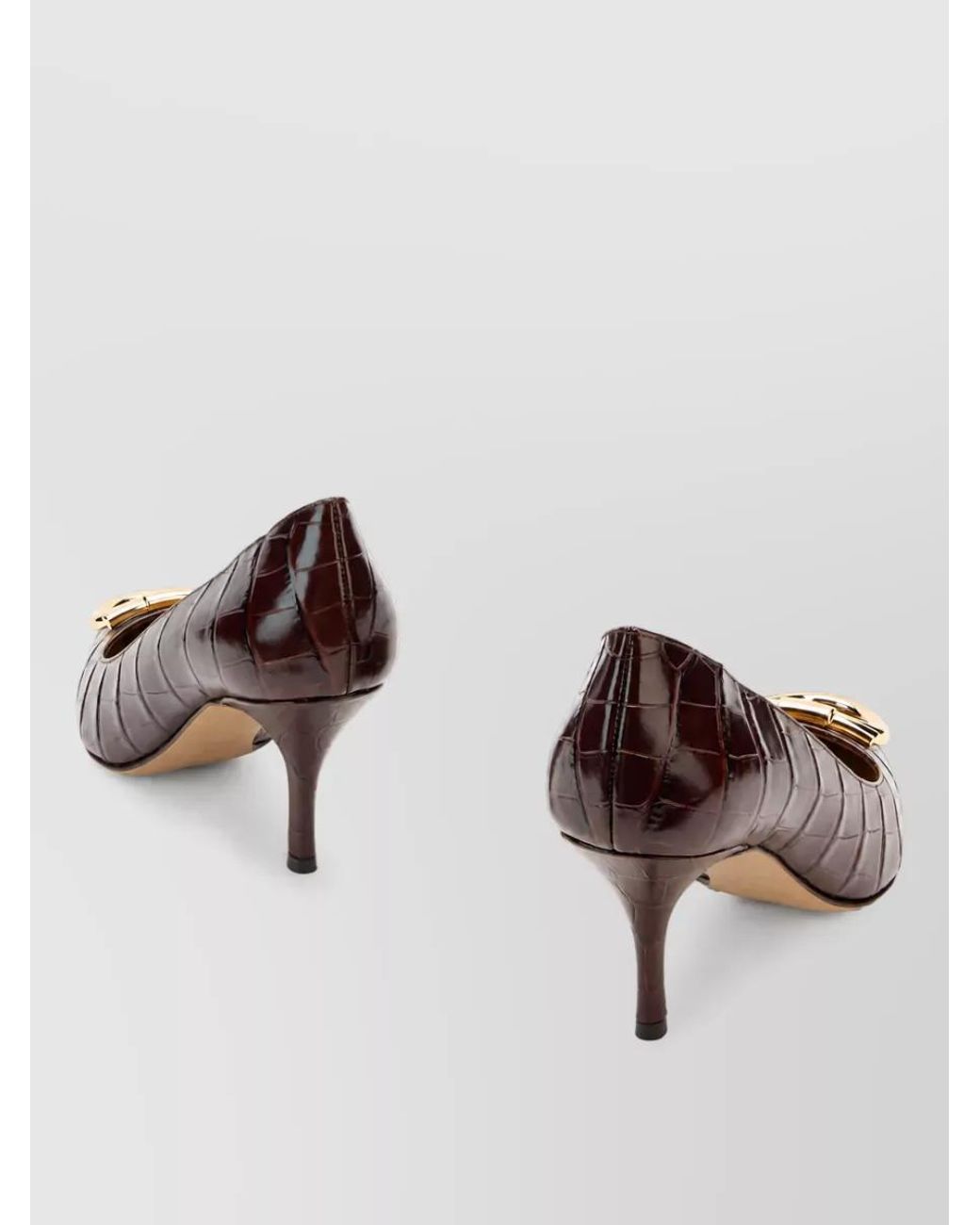 Ferragamo Brown Leather Croc-Effect Pumps