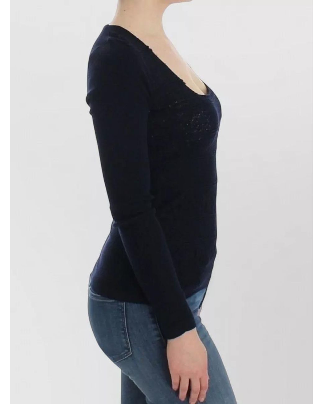 Ermanno Scervino Black Wool Square Neck Long-Sleeve Sweater
