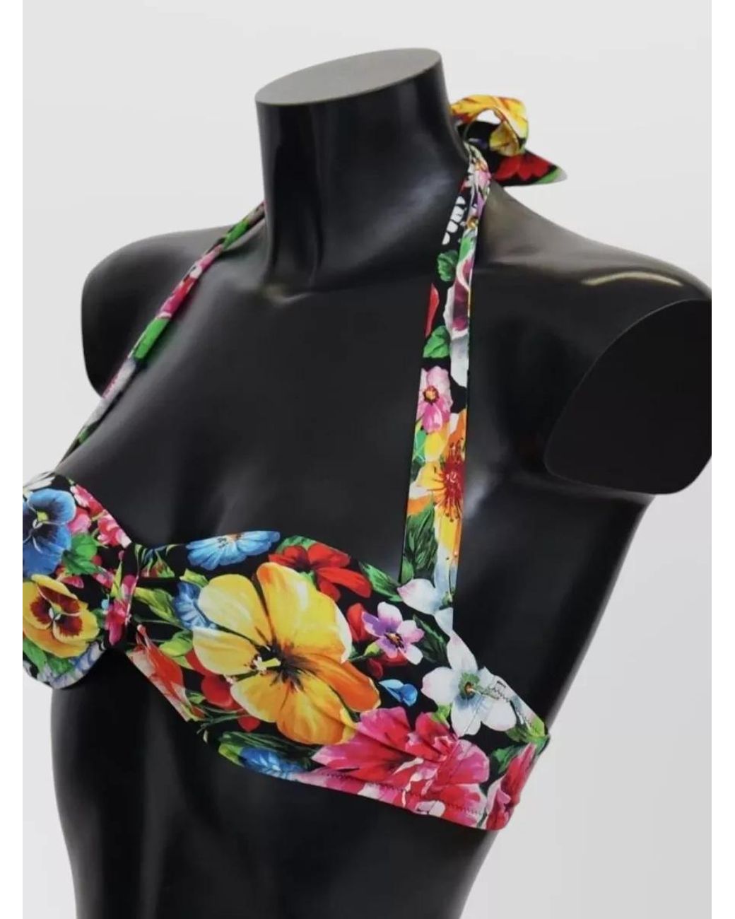Dolce & Gabbana Black Floral-Print Halterneck Bandeau Bikini Top