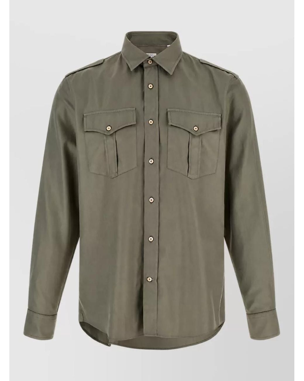 Brunello Cucinelli Green Chevron Cotton Shirt for men