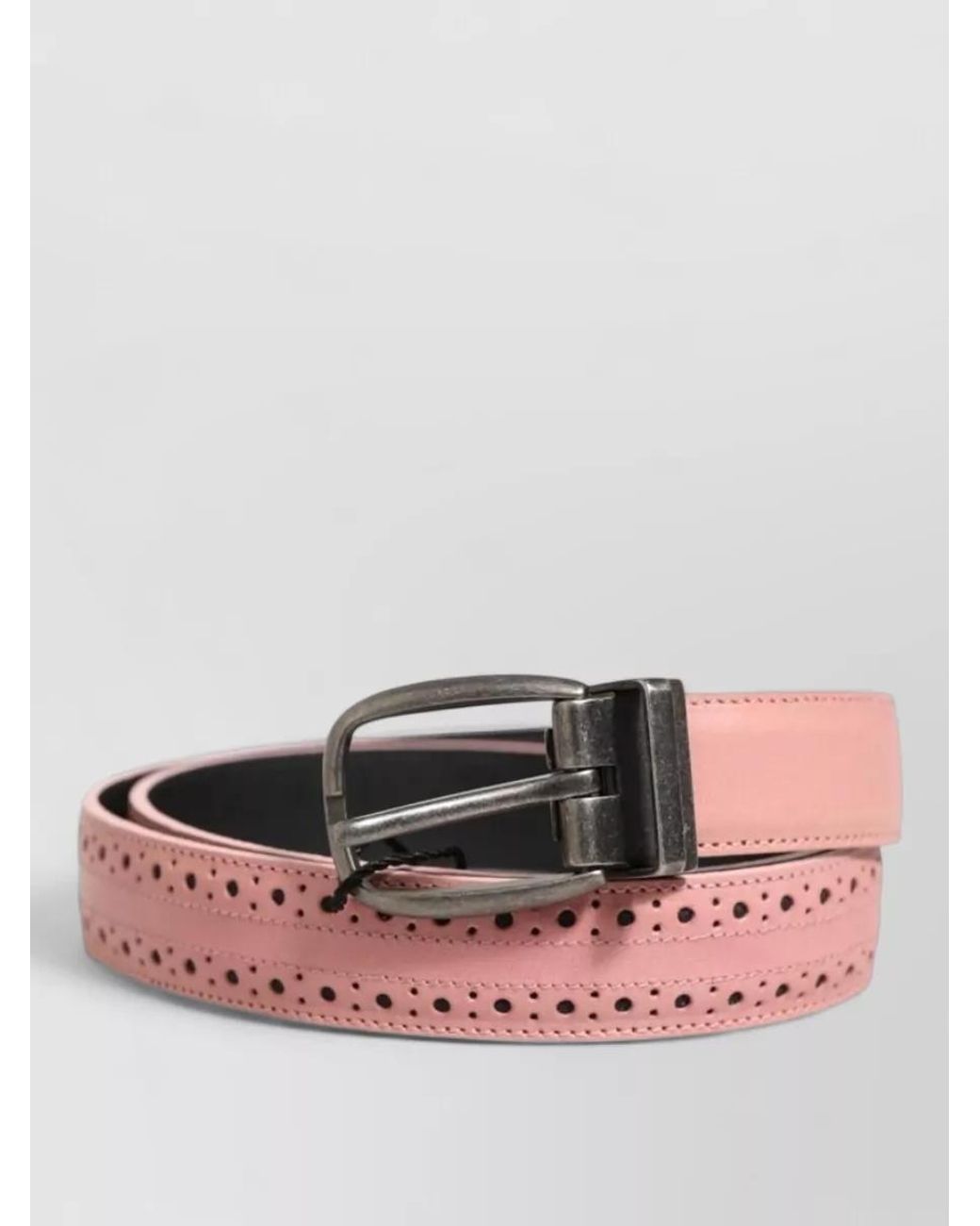 Dolce & Gabbana Gray Leather Perforated Buckle Belt for men