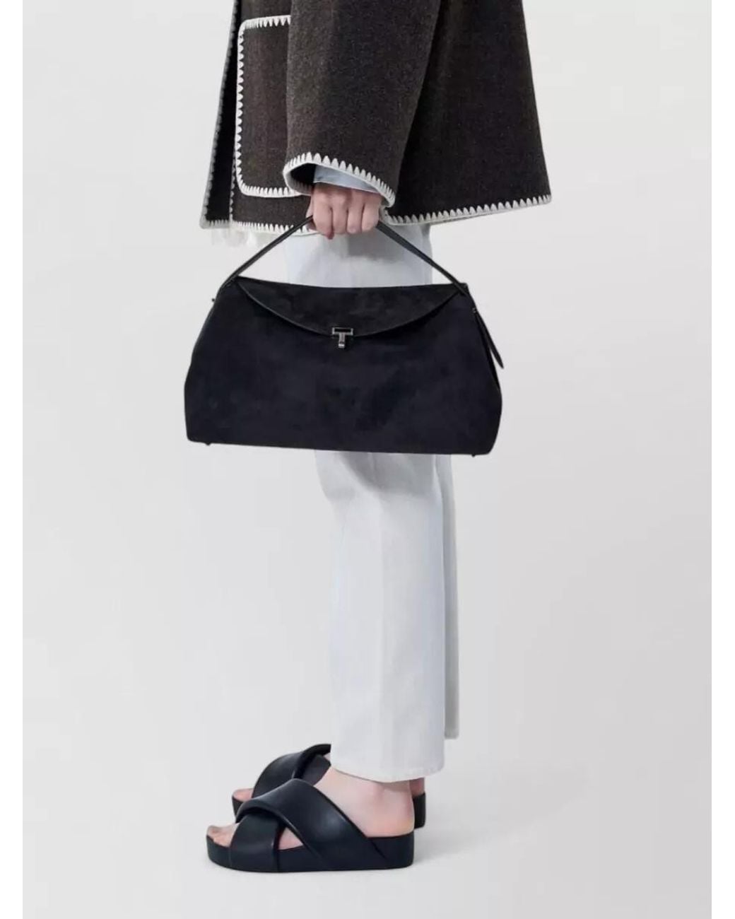 Totême  Black T Lock Suede Structured Metal Top Handle