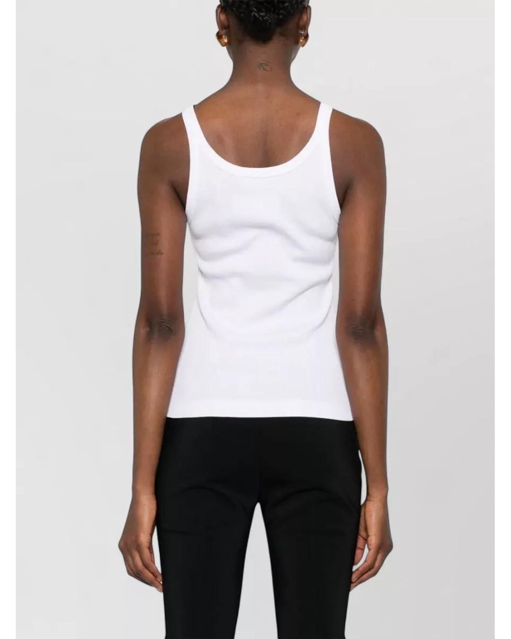 Dolce & Gabbana White Scoop Neck Nylon Blend Silk Top