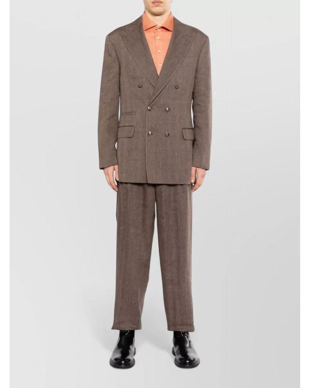Brunello Cucinelli Brown Linen Virgin Wool Double Breasted Coat for men