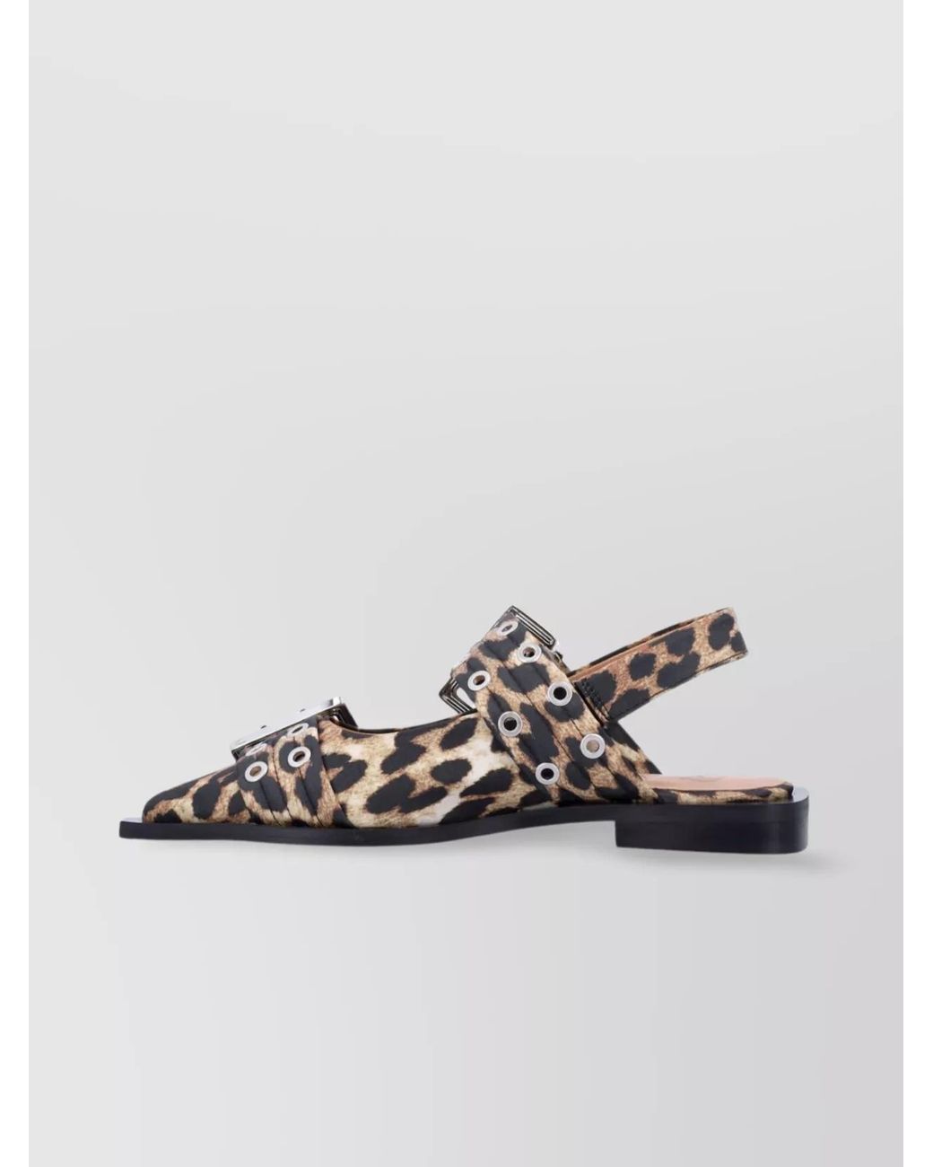 Ganni Metallic Leopard Satin Buckle Ballerina Flats