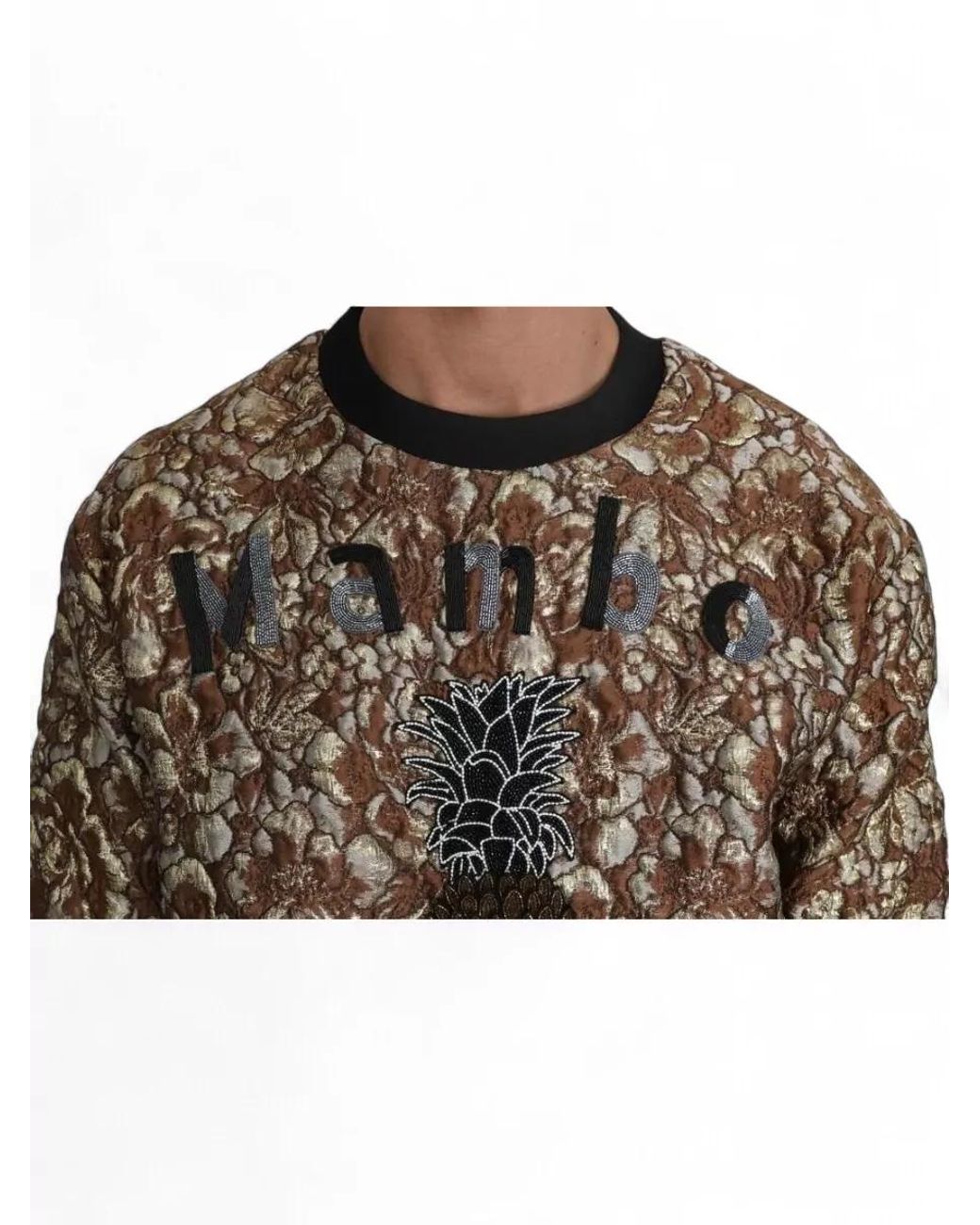 Dolce & Gabbana Brown Silk Jacquard Crew-Neck Sweater for men