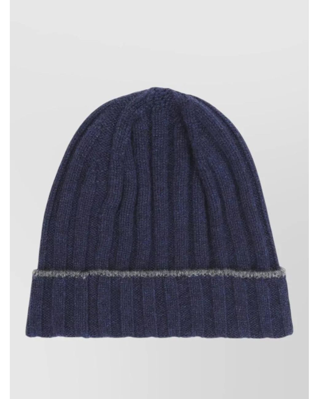 Brunello Cucinelli Blue Ribbed Cashmere Beanie for men