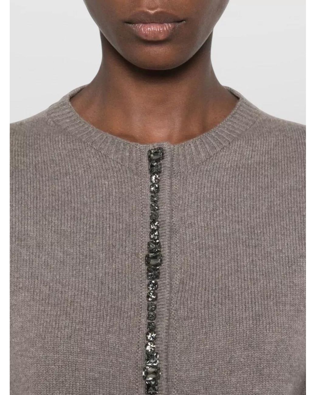 Fabiana Filippi Gray Cashmere Wool Silk Bead Embellished Ribbed Long Sleeve Cardigan