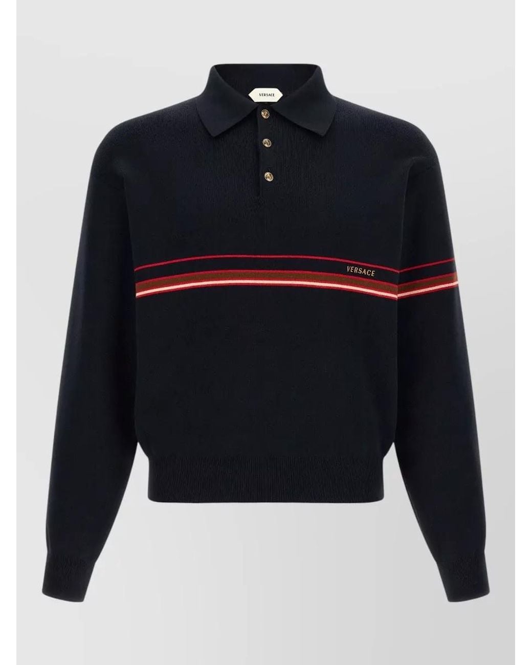 Versace Blue Striped Cotton Long-Sleeve Polo Shirt for men