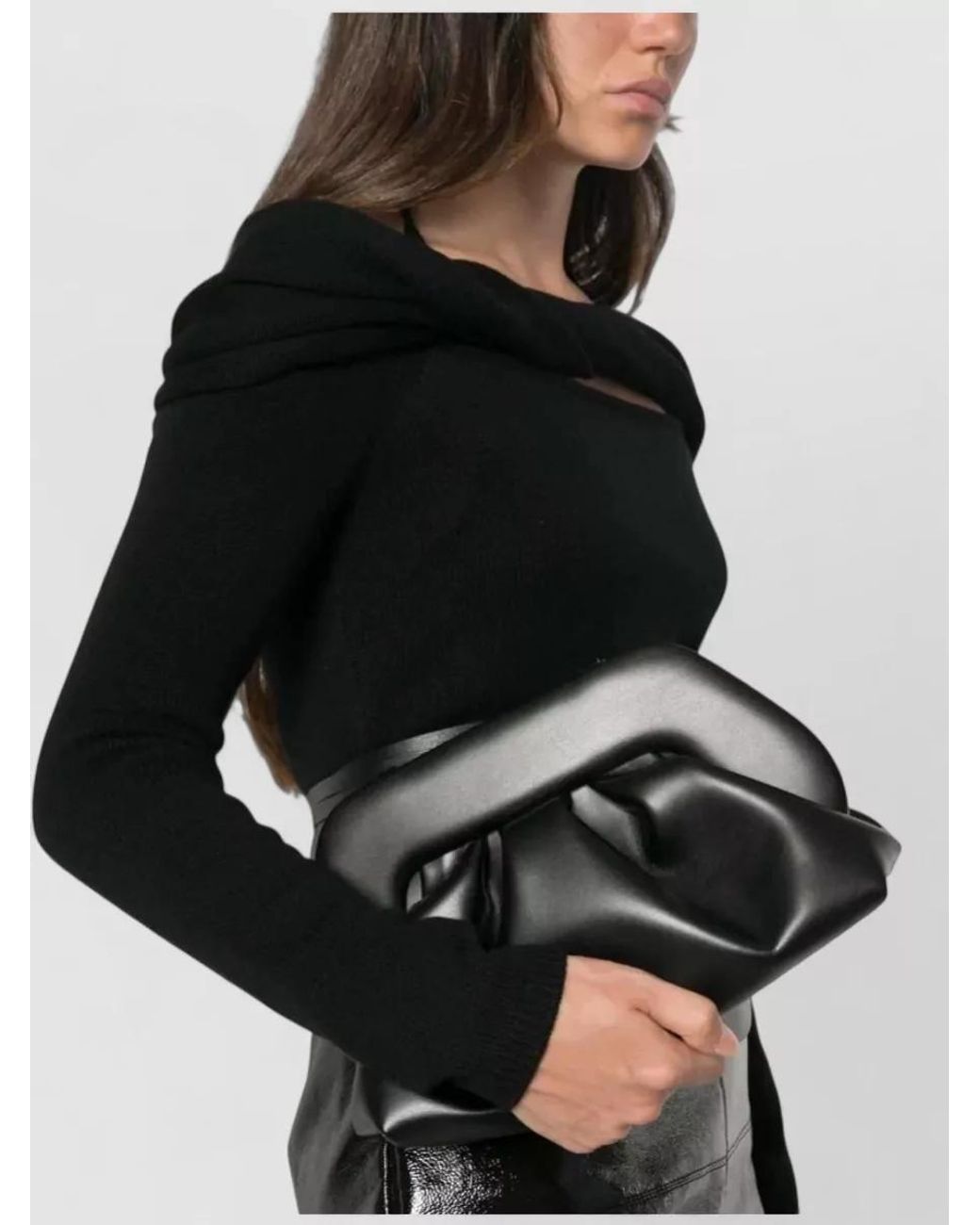 THEMOIRÈ Black Bios Medium Vegan Leather Ruched Clutch Bag