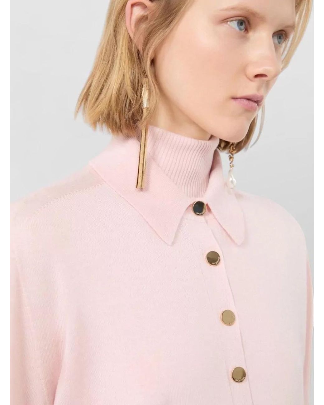 Sportmax Pink Virgin Wool Ribbed Hem Regular-Fit Cardigan