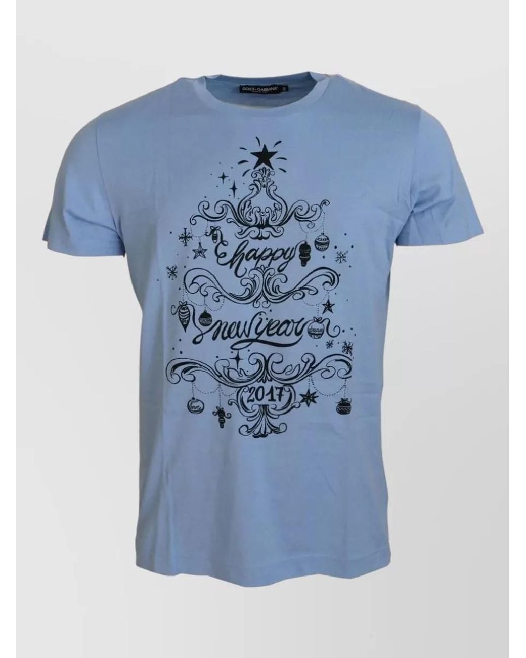Dolce & Gabbana Blue Cotton Printed T-Shirt for men