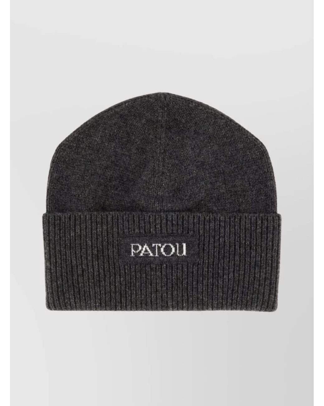 Patou Black Ribbed Knit Cashmere Wool Beanie