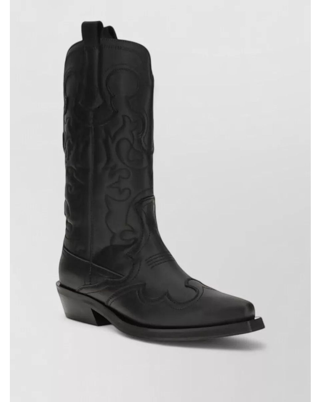 Ganni Black Recycled Leather Embroidered Western Boots