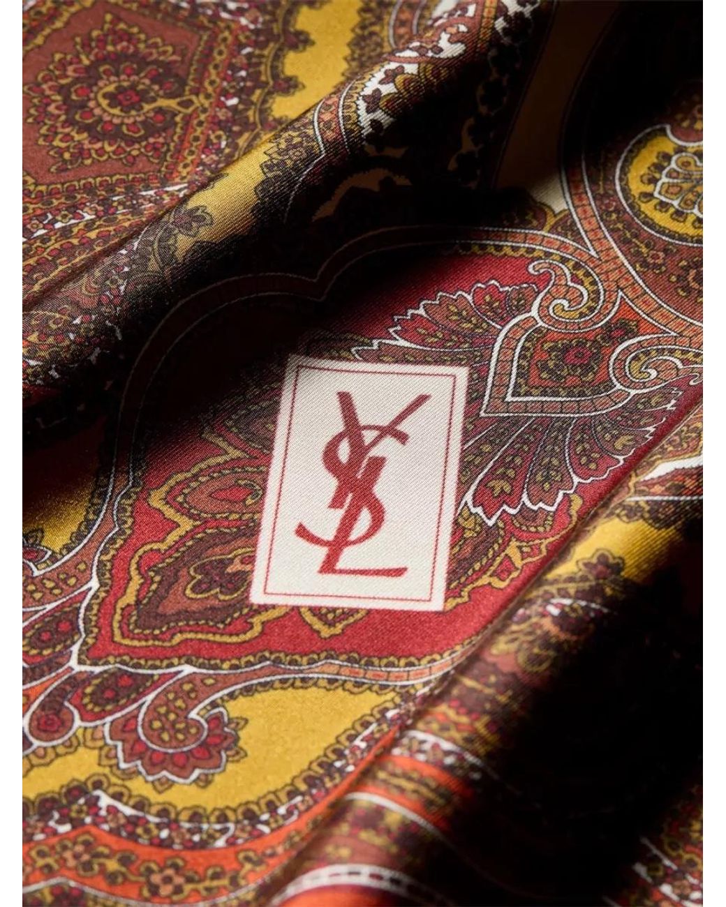Saint Laurent Brown Silk Paisley-Print Square Scarf